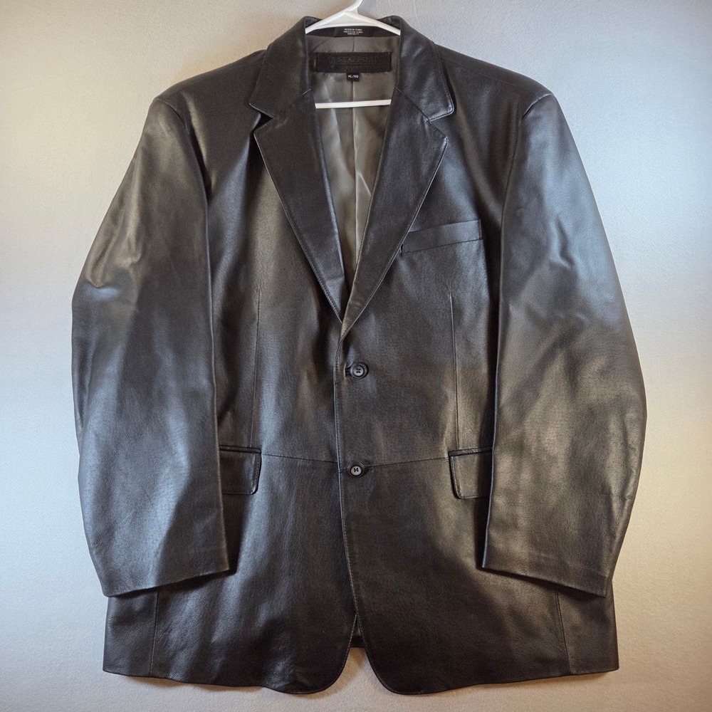 Stafford Essentials Mens Black Genuine Nappa Leather Two Button Blazer Jacket XL